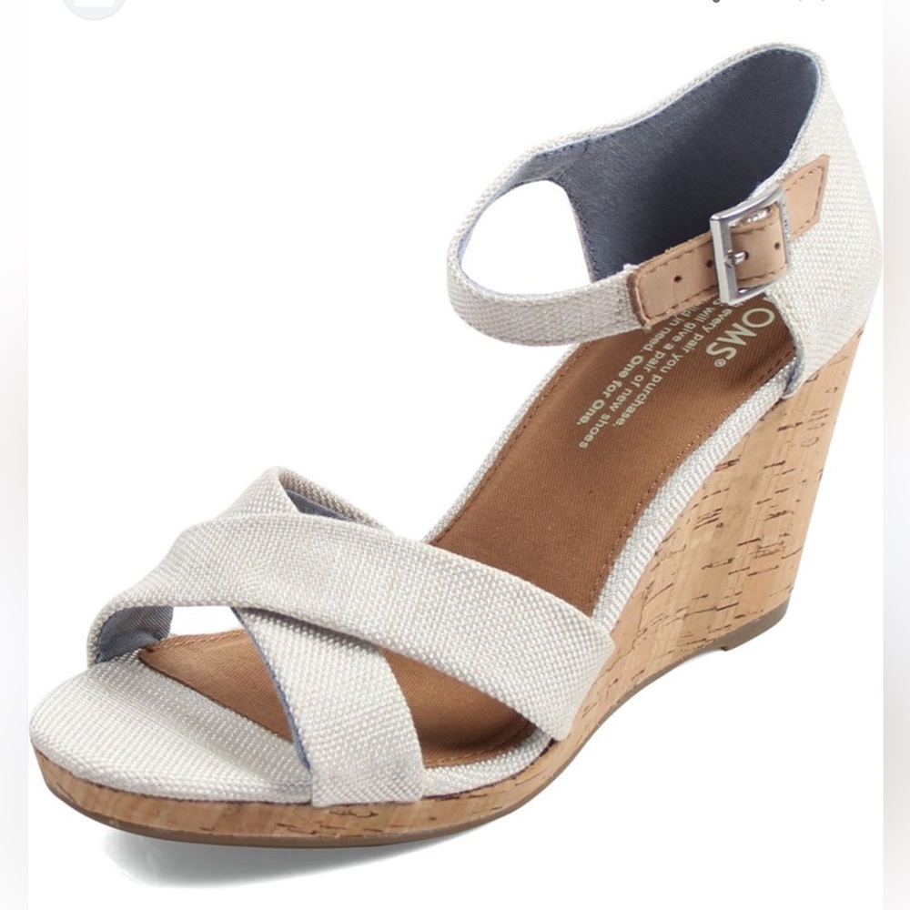 TOMS Sienna Wedge Sandals - Light Gray